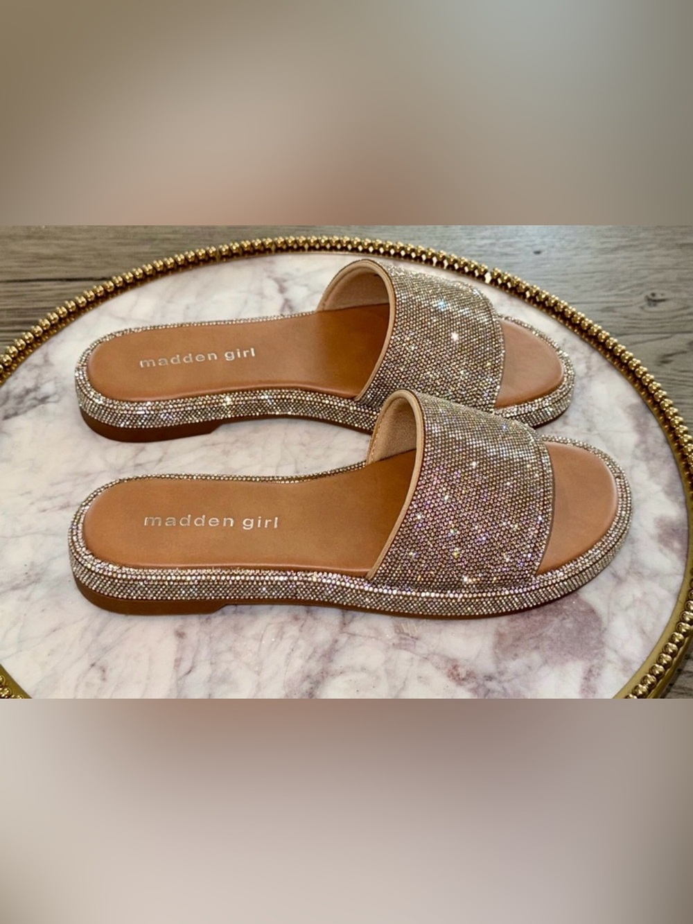 Madden Girl Addiie Silver Rhinestone Slide Sandals | Sz: 7 (NWB)